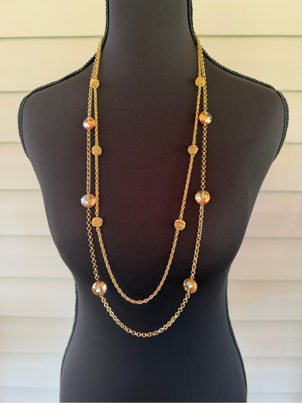 J C Penny Gold-Tone Double Strand Bead Necklace